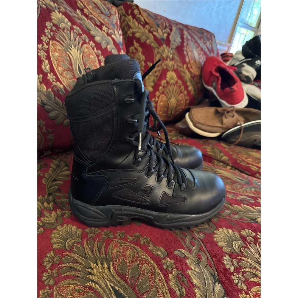 Reebok Rapid Response RB 8'' Waterproof Stealth Boot w/Side Zipper Size 8 W Mens
